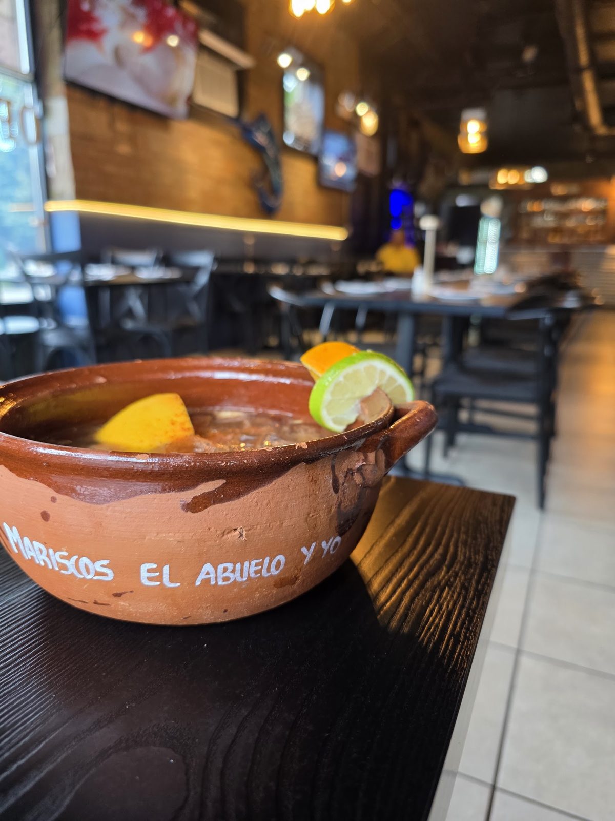 Seafood in a clay bowl