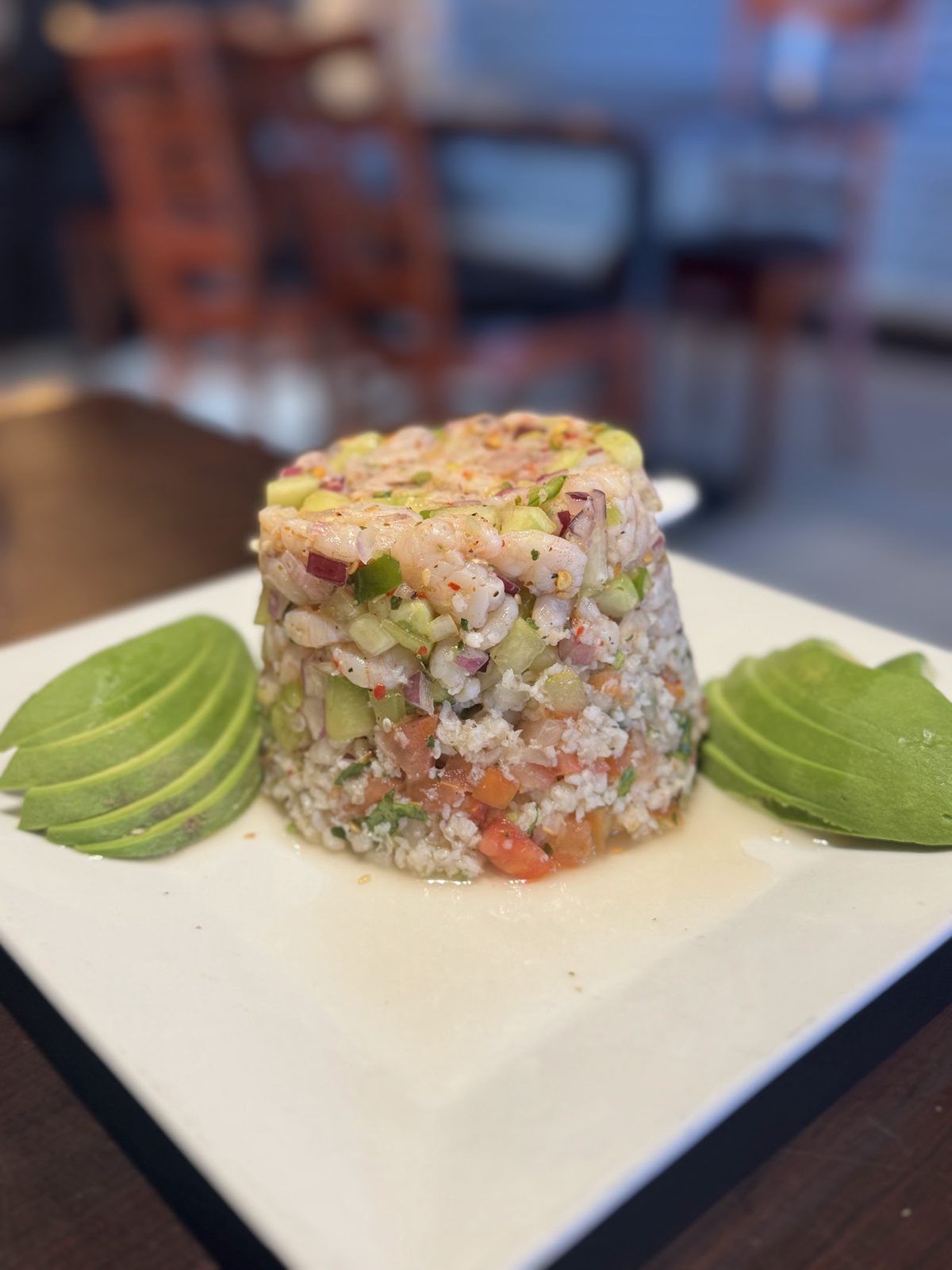 Ceviche tower with avocado